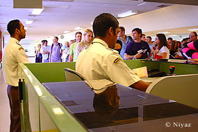 Tourists at the immigration counter Male' airport